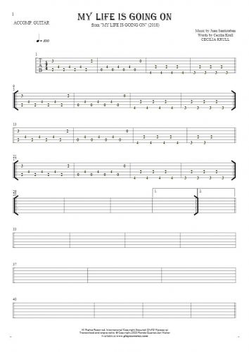 My Life Is Going On - Tablature for guitar - accompaniment