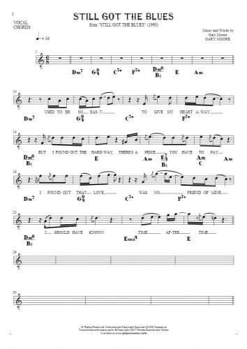 Still Got The Blues - Notes, lyrics and chords for vocal with accompaniment