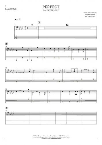 Perfect - Notes and tablature for bass guitar