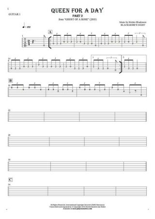 Queen For A Day (part 2) - Tablature (rhythm values) for guitar - guitar 1 part
