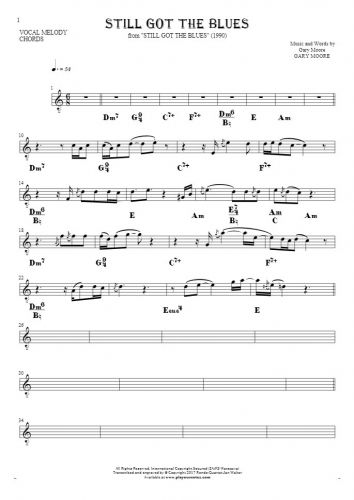Still Got The Blues - Notes and chords for solo voice with accompaniment