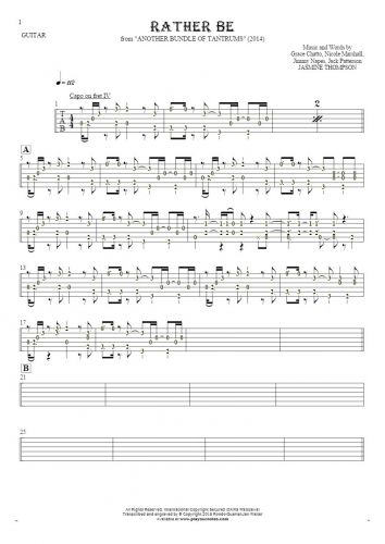Rather Be - Tablature (rhythm values) for guitar