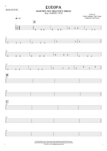 Europa (Earth's Cry Heaven's Smile) - Tablature for bass guitar
