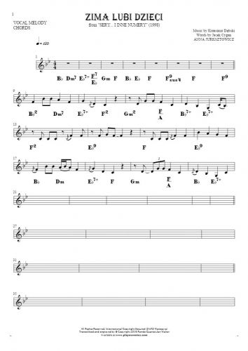 Zima lubi dzieci - Notes and chords for solo voice with accompaniment