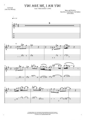 You Are Me, I Am You - Notes and tablature for guitar - saxophone part