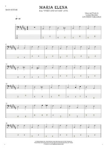 Maria Elena - Notes and tablature for bass guitar