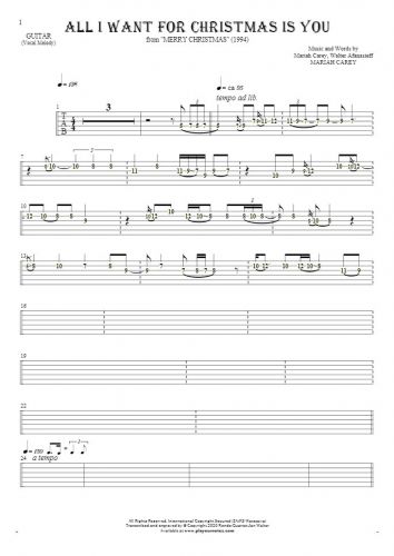 All I Want For Christmas Is You - Tablature (rhythm. values) for guitar - melody line
