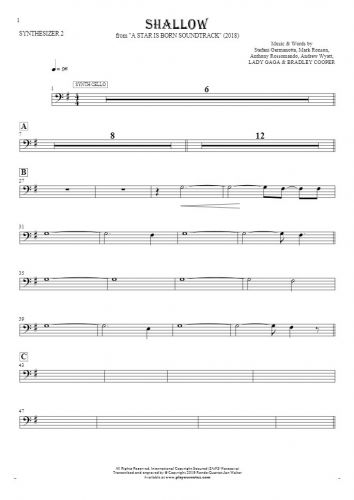 Shallow - Noten für Synthesizer - Synth Cello, Drawbar Organ
