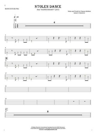 Stolen Dance - Tablature (rhythm values) for bass guitar (5-str.)