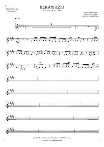 Rękawiczki - Notes for trumpet - melody line