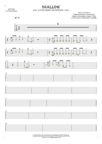Shallow - Tablature (rhythm. values) for guitar - melody line