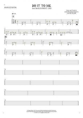 Do It To Me - Tablature (rhythm. values) for bass guitar (5-str.)