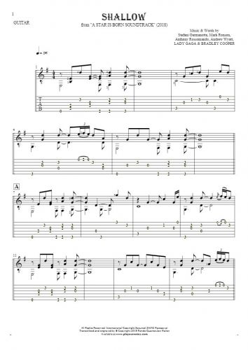 Shallow - Notes and tablature for guitar