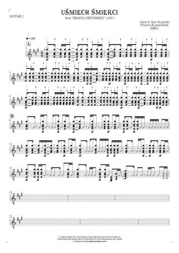 Smile of Death - Notes for guitar - guitar 2 part
