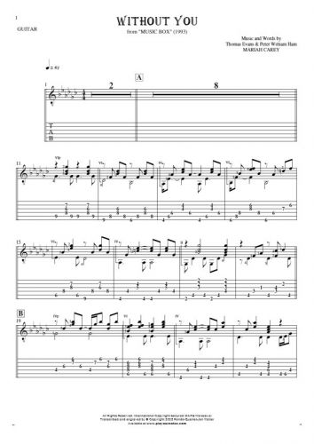 Without You - Notes and tablature for guitar