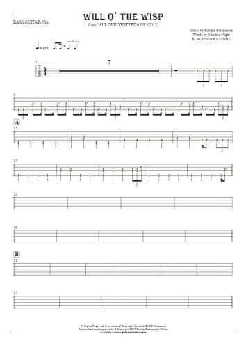 Will O' The Wisp - Tablature (rhythm. values) for bass guitar (5-str.)