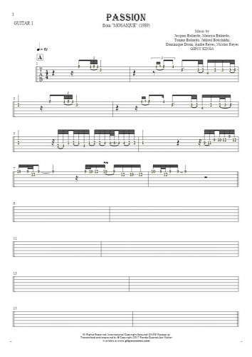 Passion - Tablature (rhythm. values) for guitar - guitar 1 part