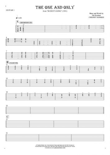The One And Only - Tablature (rhythm. values) for bass guitar