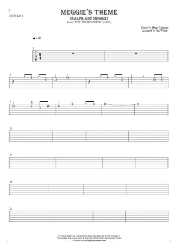 Meggie's Theme (Ralph and Meggie) - Tablature (rhythm values) for guitar - guitar 1 part