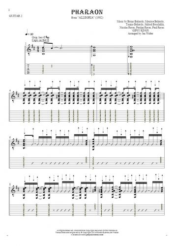Pharaon - Notes (in transposing) and tablature for guitar - guitar 2 part