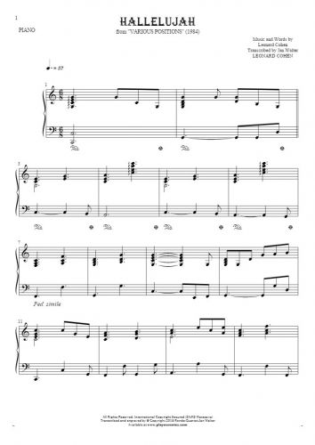 Hallelujah - Notes for piano - accompaniment