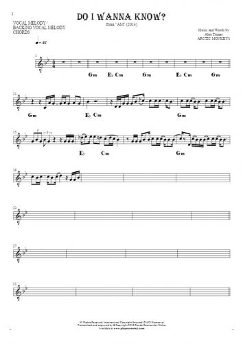 Do I Wanna Know? - Notes and chords for solo voice with accompaniment