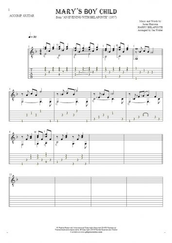 Mary's Boy Child - Notes and tablature for guitar - accompaniment