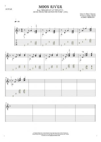 Moon River - Notes and tablature for guitar - accompaniment