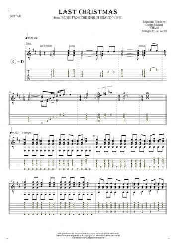 Last Christmas - Notes and tablature for guitar solo (fingerstyle)