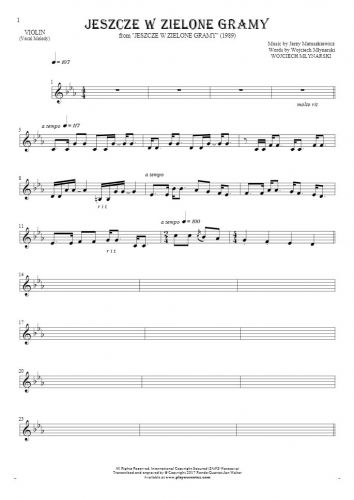 Jeszcze w zielone gramy - Notes for violin - melody line