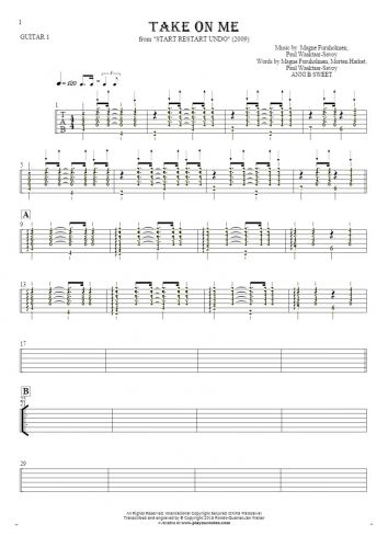 Take On Me - Tabulatur (Rhythm Werte) für Gitarre - Gitarrestimme 1