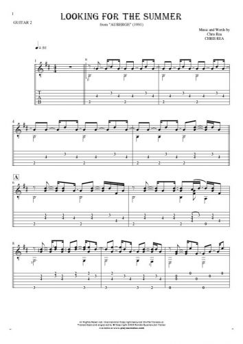 Looking For The Summer - Notes and tablature for guitar - guitar 2 part