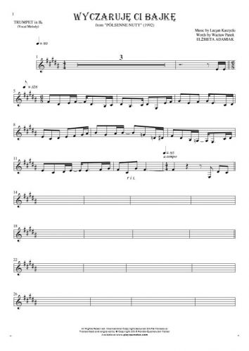 Wyczaruję ci bajkę - Notes for trumpet - melody line
