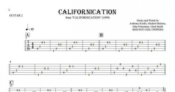 Californication - Tablature for guitar - guitar 2 part PlayYourNotes.
