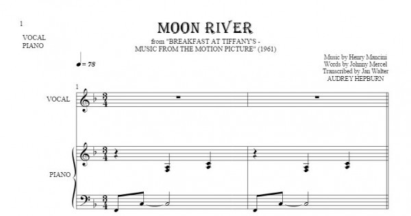 Moon River - Notes and lyrics for vocal with accompaniment | PlayYourNotes